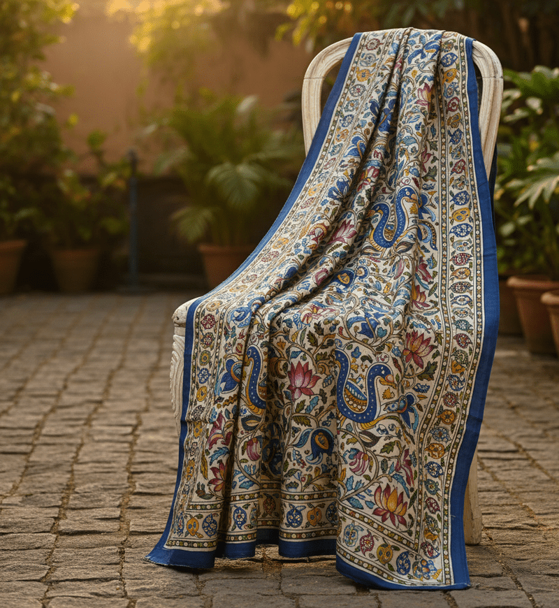 Beige & Blue Madhubani Art Dupatta - Image 1