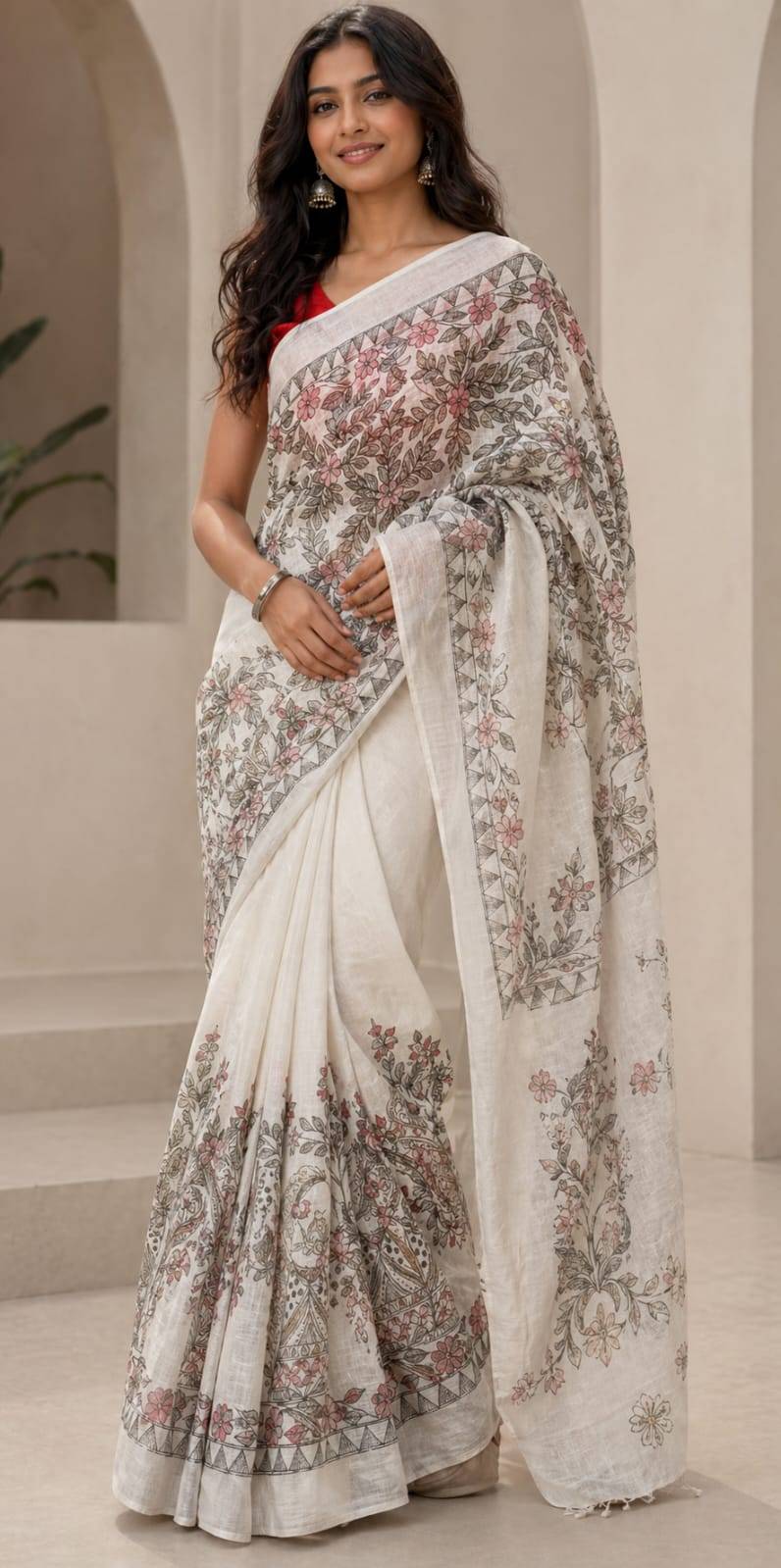 Hand Painted Madhubani Chanderi Silk Saree - Image 1