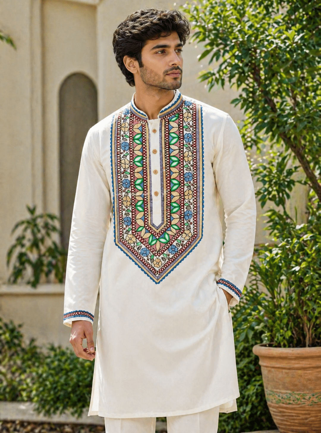 Men’s Hand Painted Madhubani Cotton Kurta-Set - Image 1