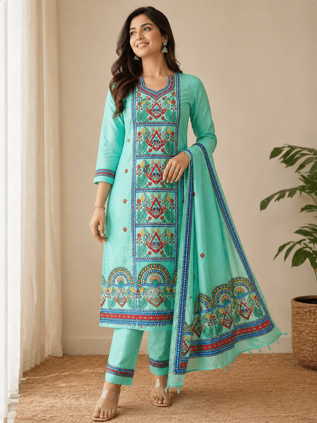 Traditional Hand Painted Madhubani Kurti Set - Image 1