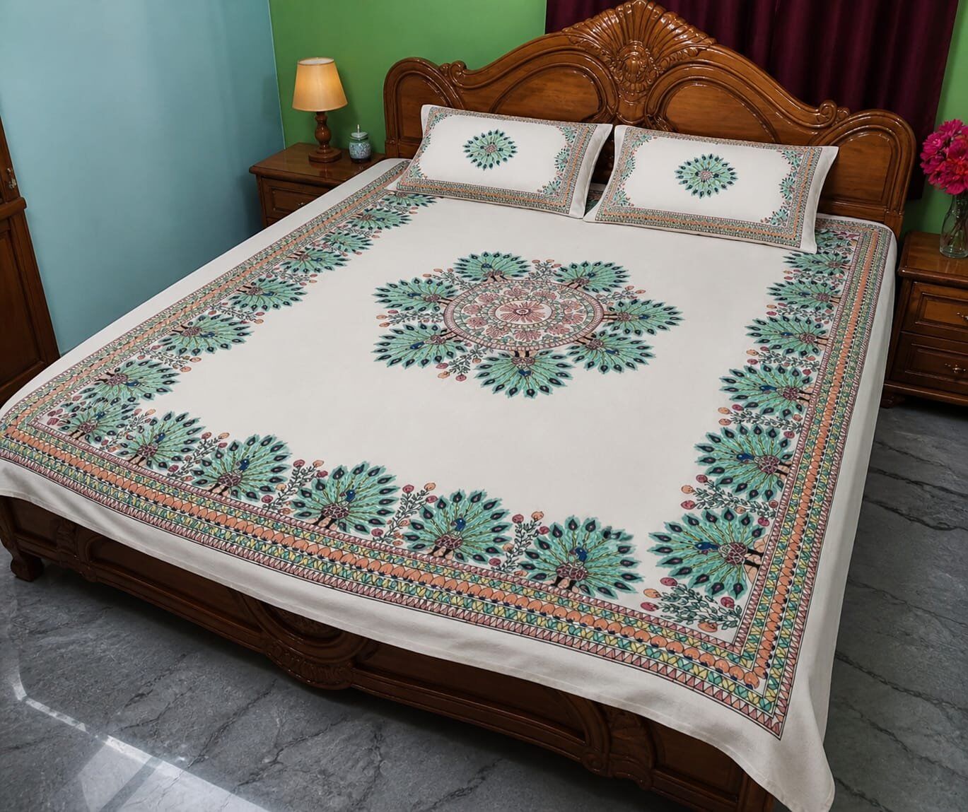 Luxury Handmade Madhubani Bedsheet (Double Bed) - Image 1