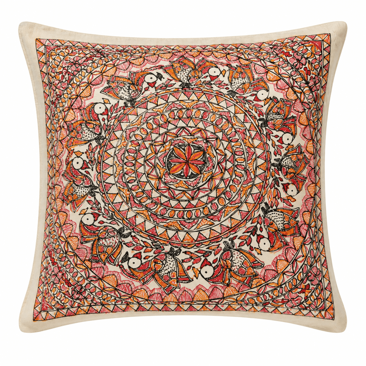 Premium Handmade Madhubani Cotton Pillow Cover - Image 1