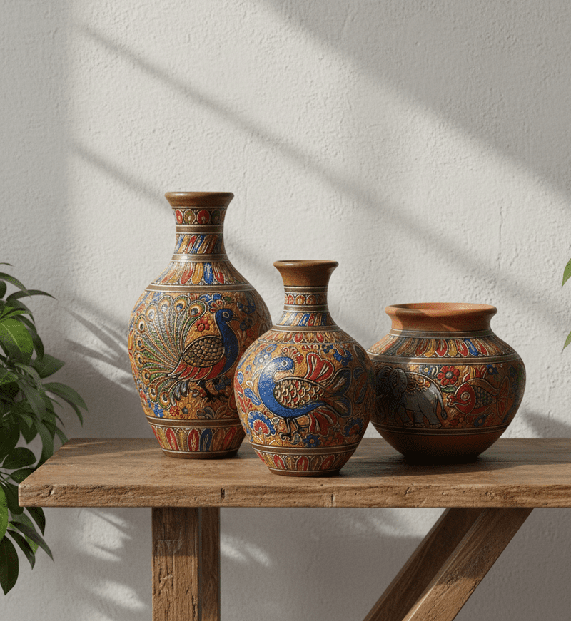 Hand-Painted Madhubani Ceramic Vase – Traditional Mithila Art Decorative Flower Pot for Home & Office - Image 1